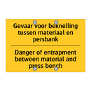 Gevaar voor beknelling tussen /.../ - Danger of entrapment between material /.../