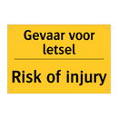 Gevaar voor letsel - Risk of injury