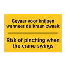 Gevaar voor knijpen wanneer de kraan zwaait - Risk of pinching when the crane swings