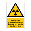 Gevaar van radioactief materiaal Betreed het terrein op eigen risico