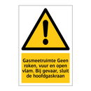 Gasmeetruimte Geen roken, vuur en open vlam. Bij gevaar, sluit de hoofdgaskraan