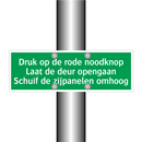 Druk op de rode noodknop Laat de deur opengaan Schuif de zijpanelen omhoog