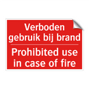 Verboden gebruik bij brand - Prohibited use in case of fire