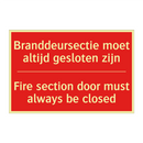 Branddeursectie moet altijd gesloten zijn - Fire section door must always be closed
