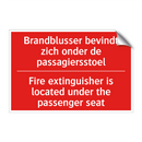 Brandblusser bevindt zich onder de passagiersstoel /.../ - Fire extinguisher is located under the passenger /.../