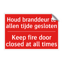 Houd branddeur te allen tijde gesloten - Keep fire door closed at all times