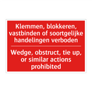 Klemmen, blokkeren, vastbinden of soortgelijke /.../ - Wedge, obstruct, tie up, or similar actions /.../