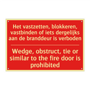 Het vastzetten, blokkeren, vastbinden of /.../ - Wedge, obstruct, tie or similar to the fire /.../