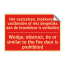 Het vastzetten, blokkeren, vastbinden of /.../ - Wedge, obstruct, tie or similar to the fire /.../