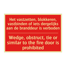 Het vastzetten, blokkeren, vastbinden of /.../ - Wedge, obstruct, tie or similar to the fire /.../