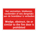 Het vastzetten, blokkeren, vastbinden of /.../ - Wedge, obstruct, tie or similar to the fire /.../