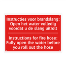 Instructies voor brandslang: Open het water /.../ - Instructions for fire hose: Fully open the /.../