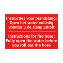 Instructies voor brandslang: Open het water /.../ - Instructions for fire hose: Fully open the /.../