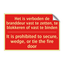 Het is verboden de branddeur vast te zetten, /.../ - It is prohibited to secure, wedge, or tie /.../