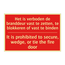 Het is verboden de branddeur vast te zetten, /.../ - It is prohibited to secure, wedge, or tie /.../