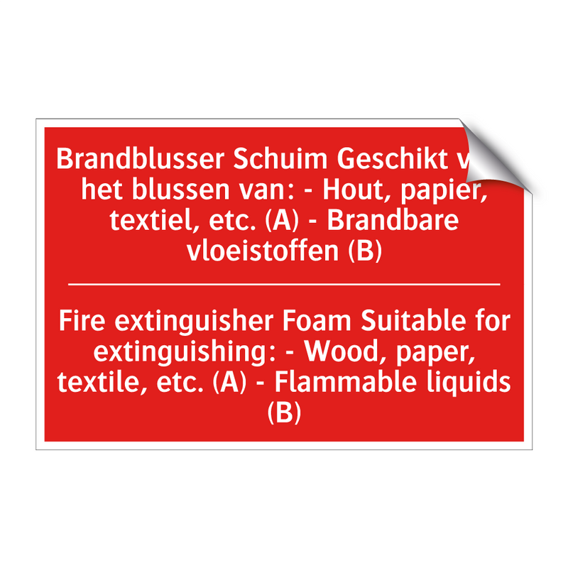 Brandblusser Schuim Geschikt voor het blussen /.../ - Fire extinguisher Foam Suitable for extinguishing: /.../