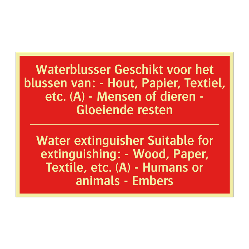Waterblusser Geschikt voor het blussen van: /.../ - Water extinguisher Suitable for extinguishing: /.../