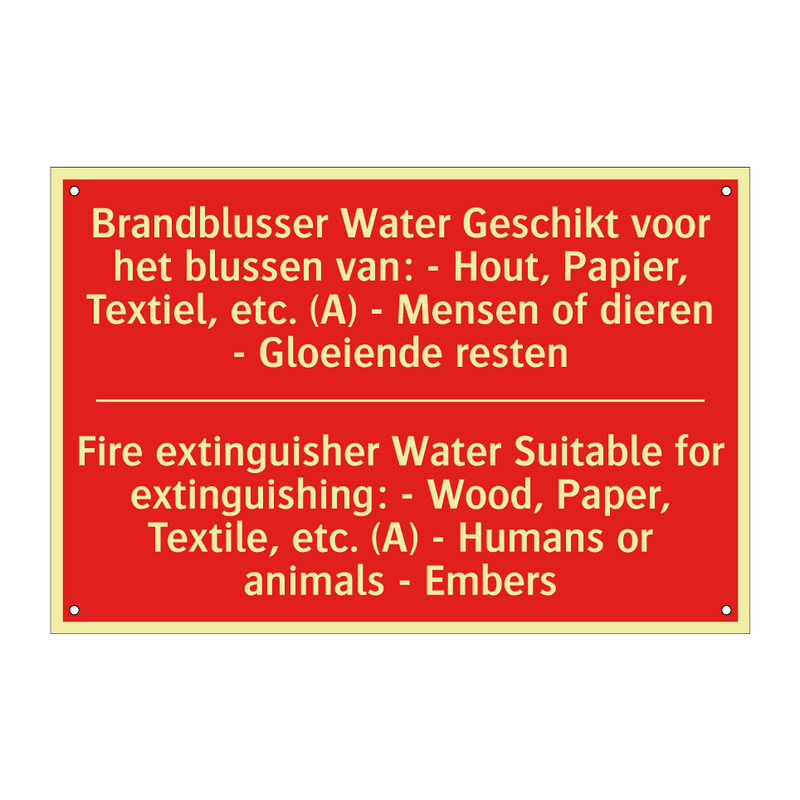 Brandblusser Water Geschikt voor het blussen /.../ - Fire extinguisher Water Suitable for extinguishing: /.../