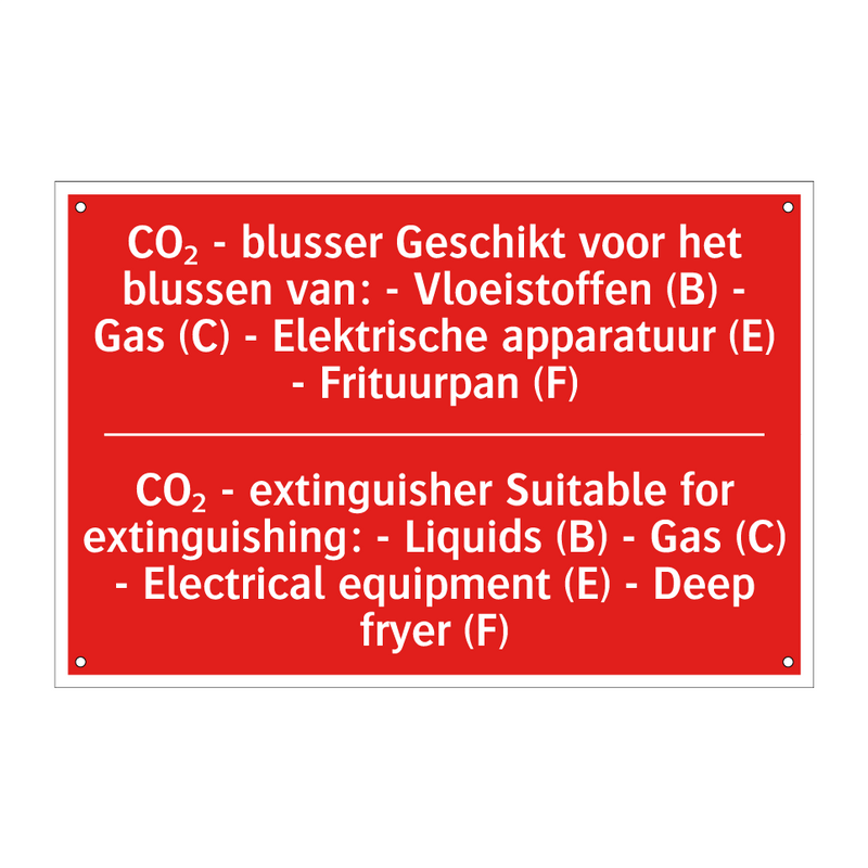 CO₂ - blusser Geschikt voor het blussen /.../ - CO₂ - extinguisher Suitable for extinguishing: /.../