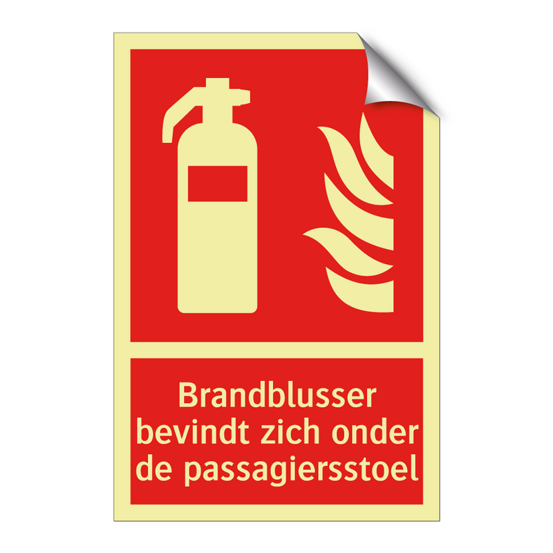 Brandblusser bevindt zich onder de passagiersstoel