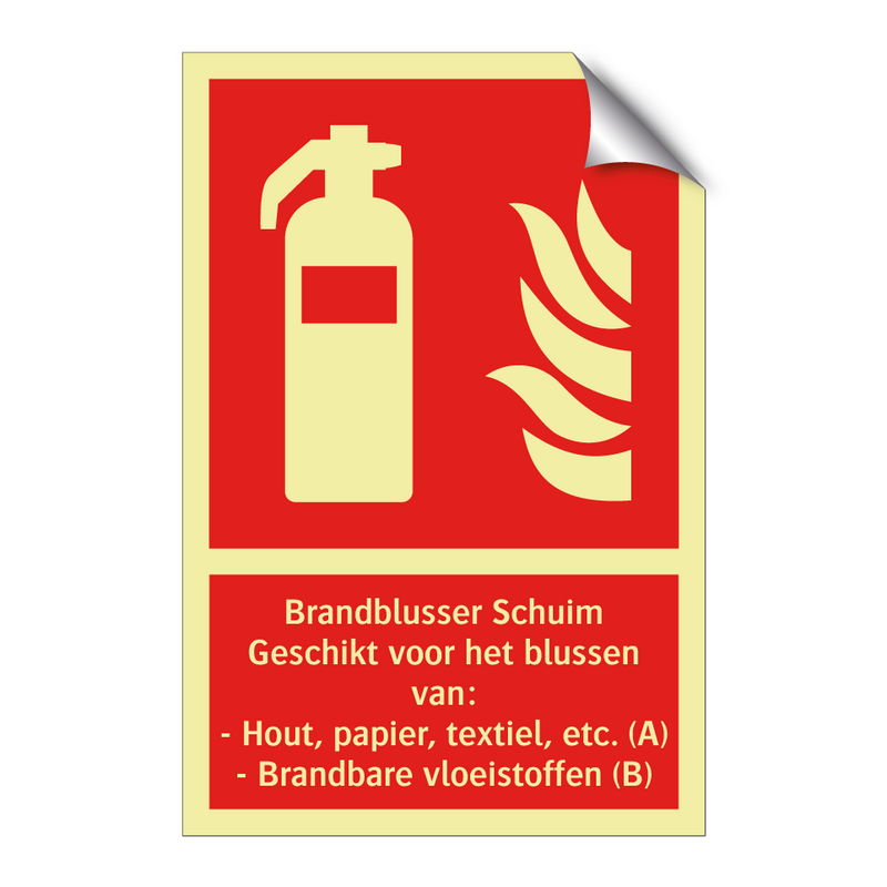Brandblusser Schuim Geschikt voor het blussen van: - Hout, papier, textiel, etc. (A) - Brandbare vloeistoffen (B)