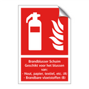 Brandblusser Schuim Geschikt voor het blussen van: - Hout, papier, textiel, etc. (A) - Brandbare vloeistoffen (B)