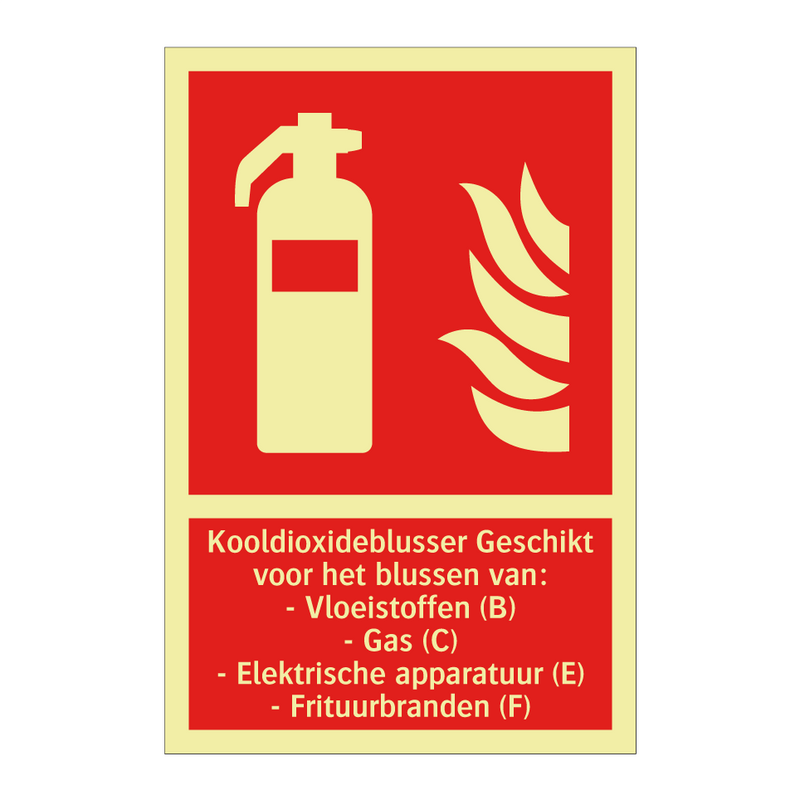 Kooldioxideblusser Geschikt voor het blussen van: - Vloeistoffen (B) - Gas (C) - Elektrische apparatuur (E) - Frituurbranden (F)