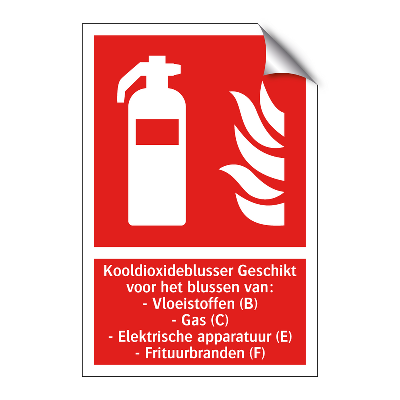 Kooldioxideblusser Geschikt voor het blussen van: - Vloeistoffen (B) - Gas (C) - Elektrische apparatuur (E) - Frituurbranden (F)