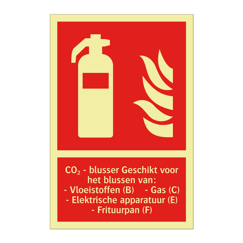 CO₂ - blusser Geschikt voor het blussen van: - Vloeistoffen (B) - Gas (C) - Elektrische apparatuur (E) - Frituurpan (F)
