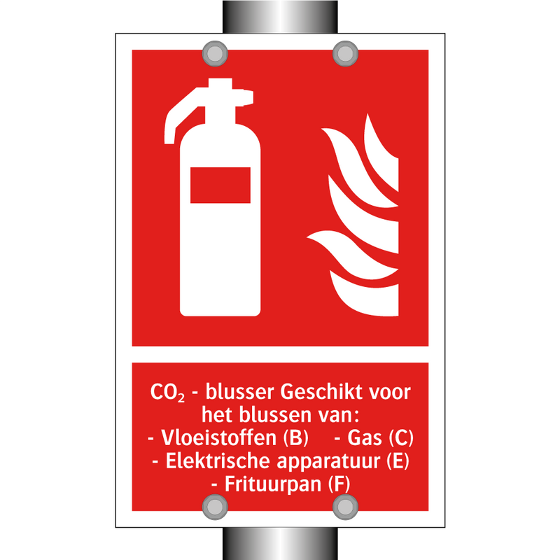 CO₂ - blusser Geschikt voor het blussen van: - Vloeistoffen (B) - Gas (C) - Elektrische apparatuur (E) - Frituurpan (F)