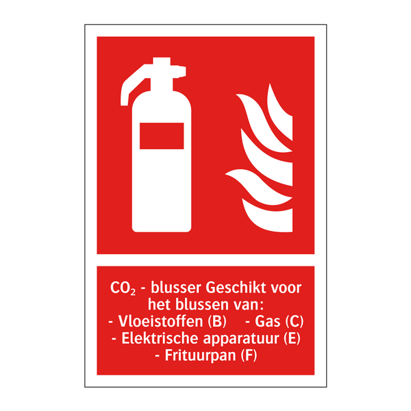 CO₂ - blusser Geschikt voor het blussen van: - Vloeistoffen (B) - Gas (C) - Elektrische apparatuur (E) - Frituurpan (F)