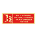 Het openhouden, blokkeren, vastbinden, etc. van branddeur verboden