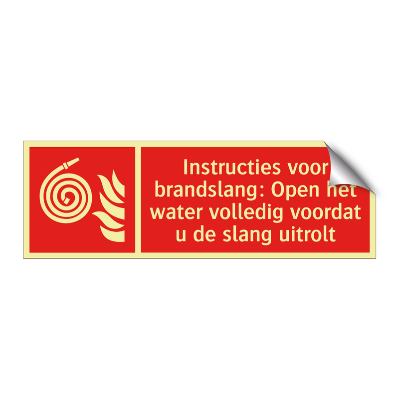 Instructies voor brandslang: Open het water volledig voordat u de slang uitrolt
