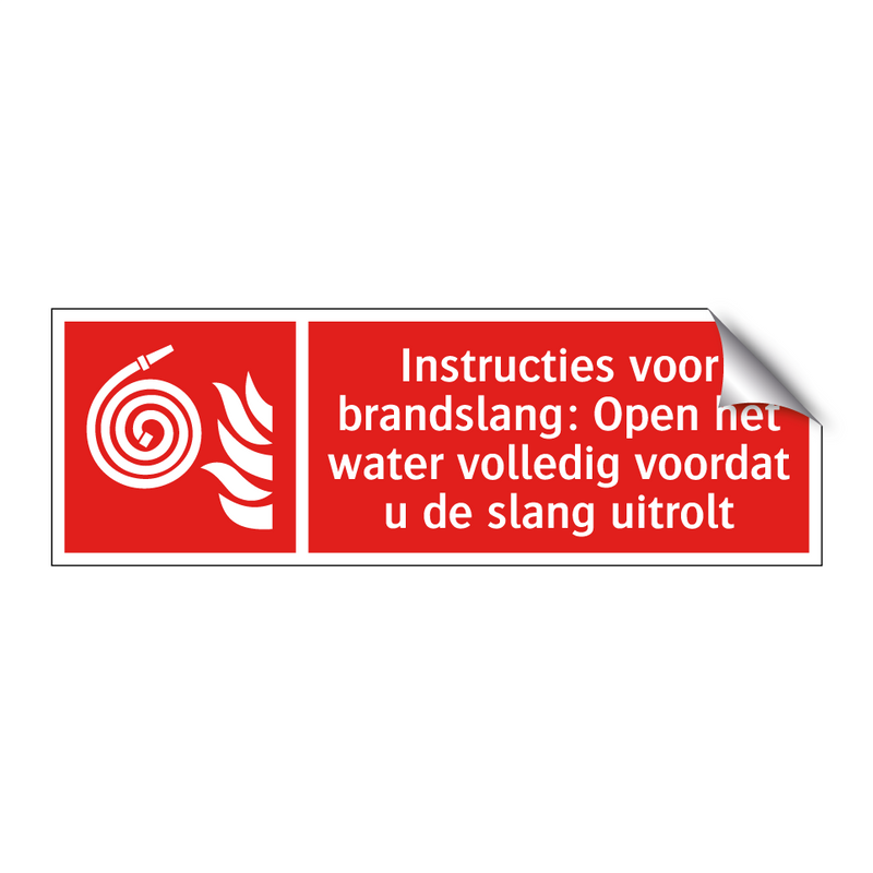 Instructies voor brandslang: Open het water volledig voordat u de slang uitrolt