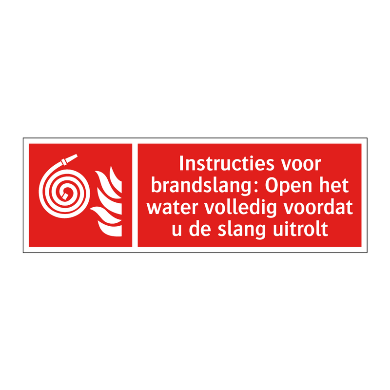 Instructies voor brandslang: Open het water volledig voordat u de slang uitrolt