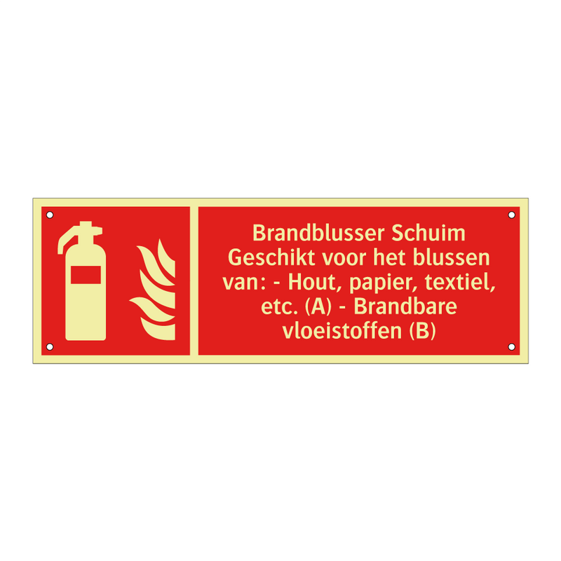 Brandblusser Schuim Geschikt voor het blussen van: - Hout, papier, textiel, etc. (A) - Brandbare vloeistoffen (B)