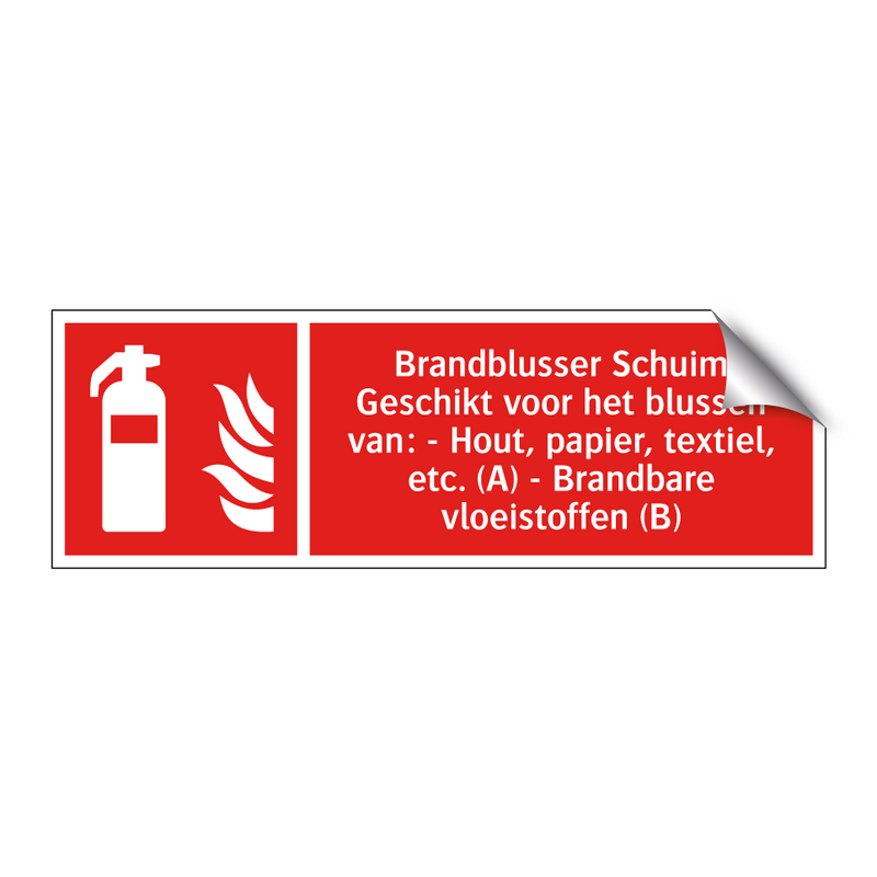Brandblusser Schuim Geschikt voor het blussen van: - Hout, papier, textiel, etc. (A) - Brandbare vloeistoffen (B)