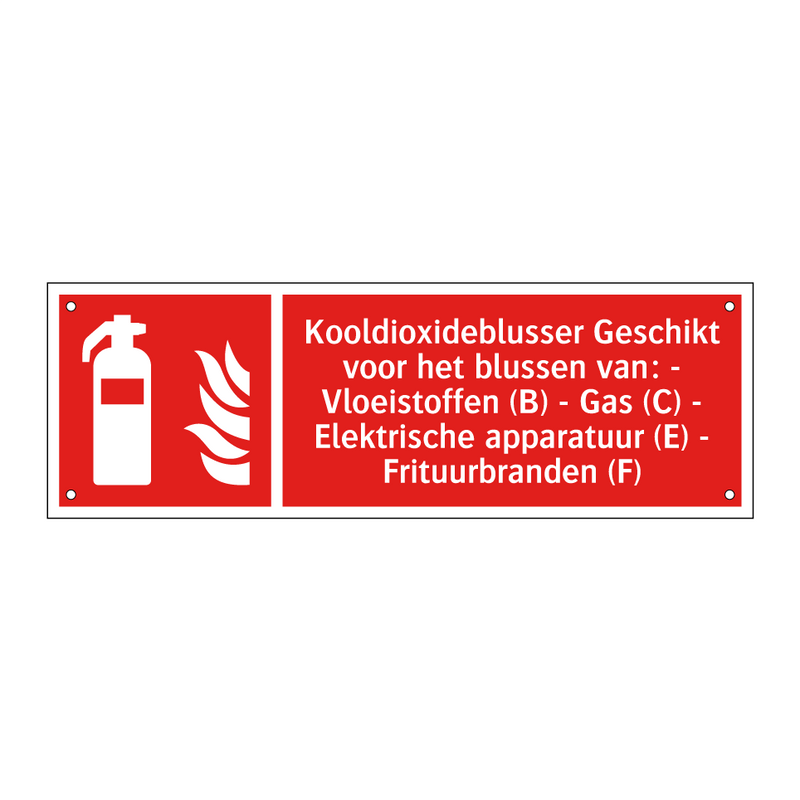 Kooldioxideblusser Geschikt voor het blussen van: - Vloeistoffen (B) - Gas (C) - Elektrische apparatuur (E) - Frituurbranden (F)
