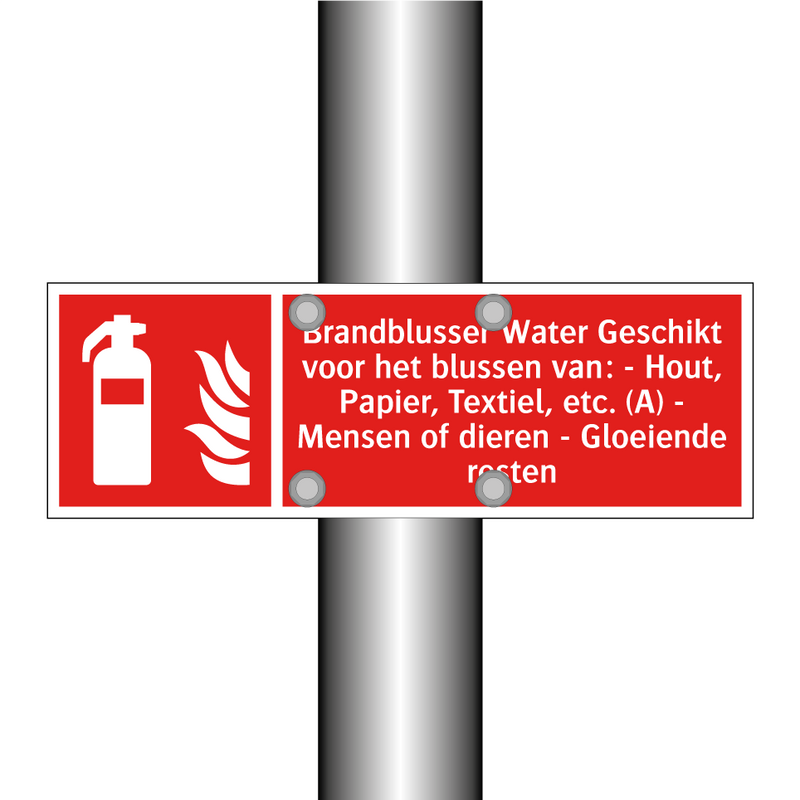 Brandblusser Water Geschikt voor het blussen van: - Hout, Papier, Textiel, etc. (A) - Mensen of dieren - Gloeiende resten