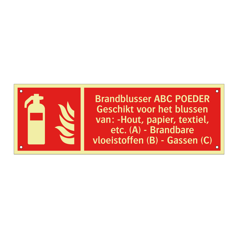 Brandblusser ABC POEDER Geschikt voor het blussen van: -Hout, papier, textiel, etc. (A) - Brandbare vloeistoffen (B) - Gassen (C)