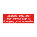 Branddeur Deze deur moet onmiddellijk na doorgang gesloten worden/.../