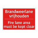 Brandweerlane vrijhouden - Fire lane area must be kept clear