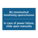 Bij stroomuitval handmatig openschuiven /.../ - In case of power failure, slide /.../