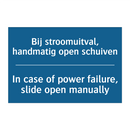 Bij stroomuitval, handmatig open /.../ - In case of power failure, slide /.../