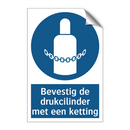 Bevestig de drukcilinder met een ketting & Bevestig de drukcilinder met een ketting