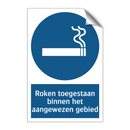 Roken toegestaan binnen het aangewezen gebied & Roken toegestaan binnen het aangewezen gebied