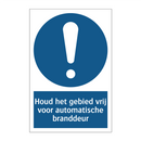 Houd het gebied vrij voor automatische branddeur & Houd het gebied vrij voor automatische branddeur