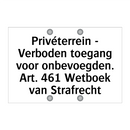 Privéterrein - Verboden toegang voor onbevoegden. Art. 461 Wetboek van Strafrecht