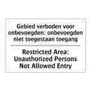 Gebied verboden voor onbevoegden: /.../ - Restricted Area: Unauthorized /.../