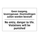 Geen toegang, levensgevaar. Overtredingen /.../ - No entry, danger to life. Violations /.../
